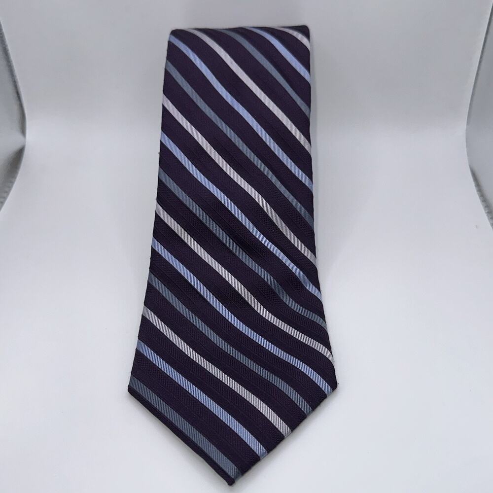 Calvin Klein Silk Tie Purple Blue Striped 58” Classic 3.5” Mens Necktie